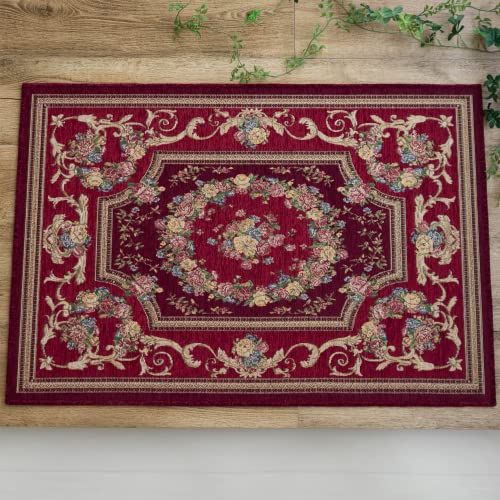 アルダ 北欧風 花柄 約 70×120 cm 長方形 アイボリー ベージュ ブルー グリーン ピンク レッド ネイビー ブラック ゴブラン織 ベルギー製/alda-70-120
