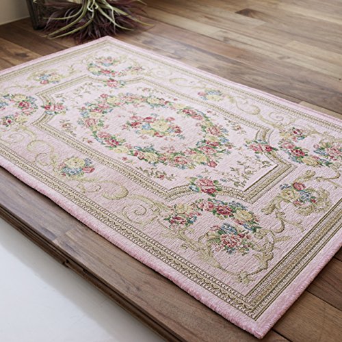 アルダ 北欧風 花柄 約 50×80 cm 長方形 アイボリー ベージュ ブルー グリーン ピンク レッド ネイビー ブラック ゴブラン織 ベルギー製/alda-50-80