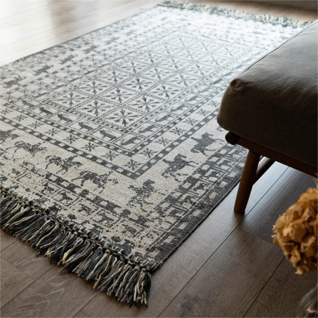 アンティ 手織り パジリク柄 約 140×200 cm 1.5畳 長方形 ブルー ブラック キャンプ アウトドア 薄い インド製/anti-140-200