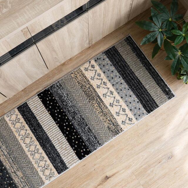 ジオメトリー3 フロスティ3 50x180cm キッチンマット  ヴィンテージ ボーダー チェック 高弾力 北欧風 ウィルトン織 トルコ製 /belgiummat-50-180