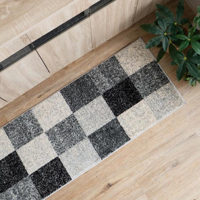 ジオメトリー3 フロスティ3 50x180cm キッチンマット  ヴィンテージ ボーダー チェック 高弾力 北欧風 ウィルトン織 トルコ製 /belgiummat-50-180