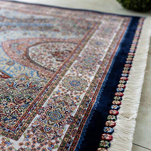 150万ノット高密度のペルシャデザインの高級玄関マット 約 70×127 cm