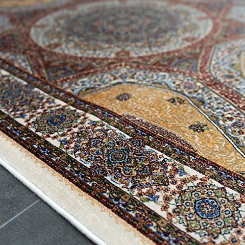 150万ノット高密度のペルシャデザインの高級玄関マット 約 70×127 cm