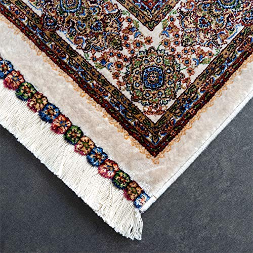 150万ノット高密度のペルシャデザインの高級玄関マット 約 70×127 cm