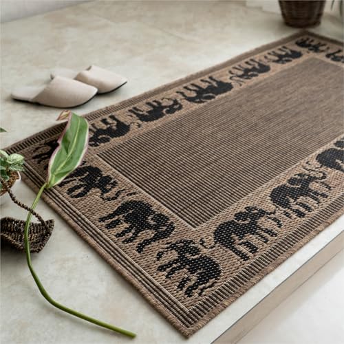 象柄アジアンリゾート風の平織り玄関マット 約 70×120 cm｜輸入絨毯