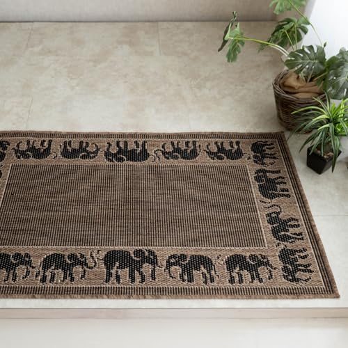 アンティーク アフサール族 玄関マット 85×52cm 象柄アジアンリゾート風の平織り玄関マット 約 70×120 cm｜輸入