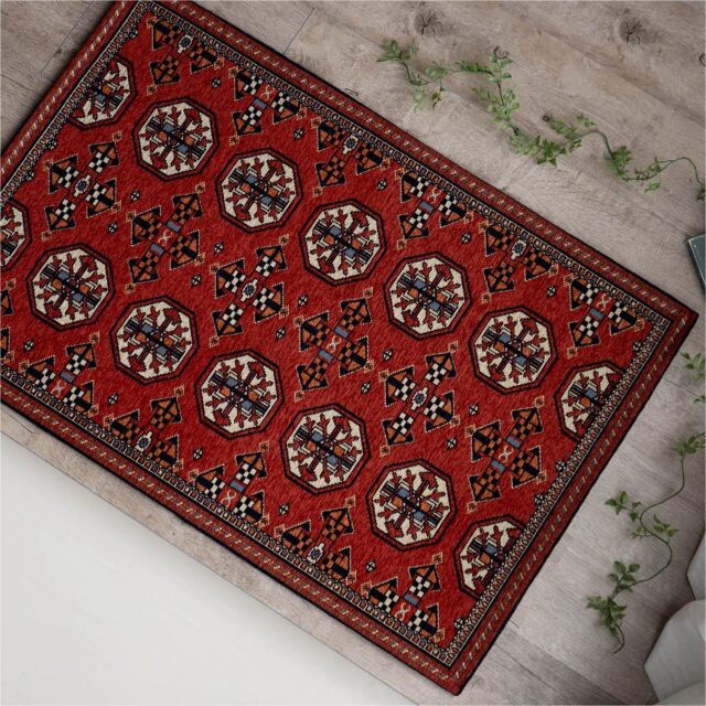 パキスタン絨毯をモチーフにしたゴブラン織りラグ 約 60x90 cm 玄関