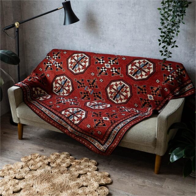 カルド マルチカバー キリム柄  約 140x200 cm  長方形  ソファー レッド ゴブラン織り トライバル模様/caldomulti-140-200