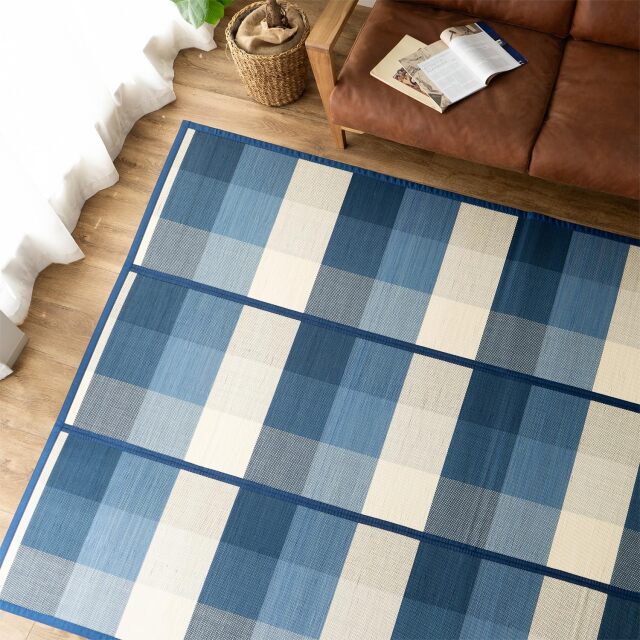 フィーネコンパクト チェック バンブー 約 130x180 cm 1.5畳 長方形 グリーン ブルー/finecompact-130-180