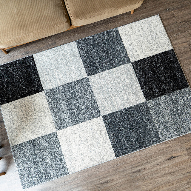 おしゃれなブロックデザインのラグマット 約 200x200 cm｜輸入絨毯専門