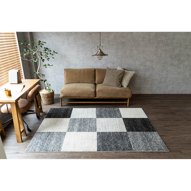 おしゃれなブロックデザインのラグマット 約 200x200 cm｜輸入絨毯専門