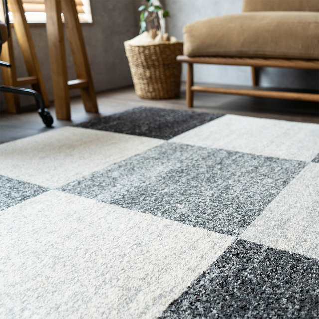 おしゃれなブロックデザインのラグマット 約 200x200 cm｜輸入絨毯専門