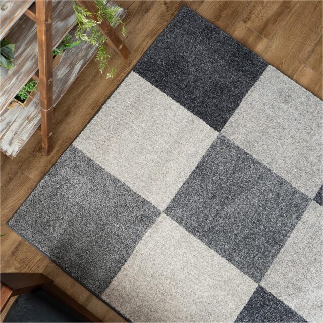 おしゃれなブロックデザインのラグマット 約 133×195 cm 1.5畳