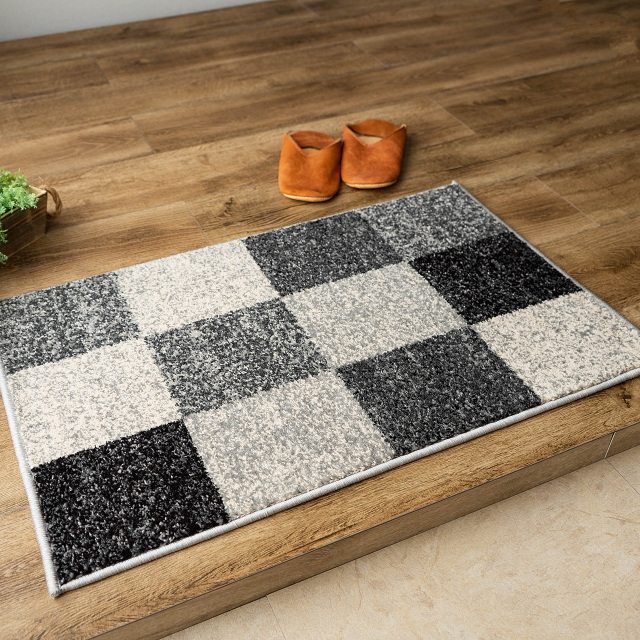おしゃれなブロックデザインの玄関マット 約 50×80 cm｜輸入絨毯専門店