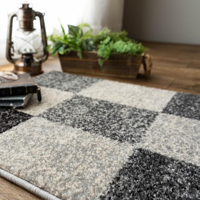 おしゃれなブロックデザインの玄関マット 約 50×80 cm｜輸入絨毯専門店