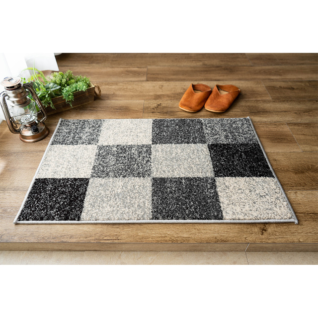 おしゃれなブロックデザインの玄関マット 約 50×80 cm｜輸入絨毯専門店