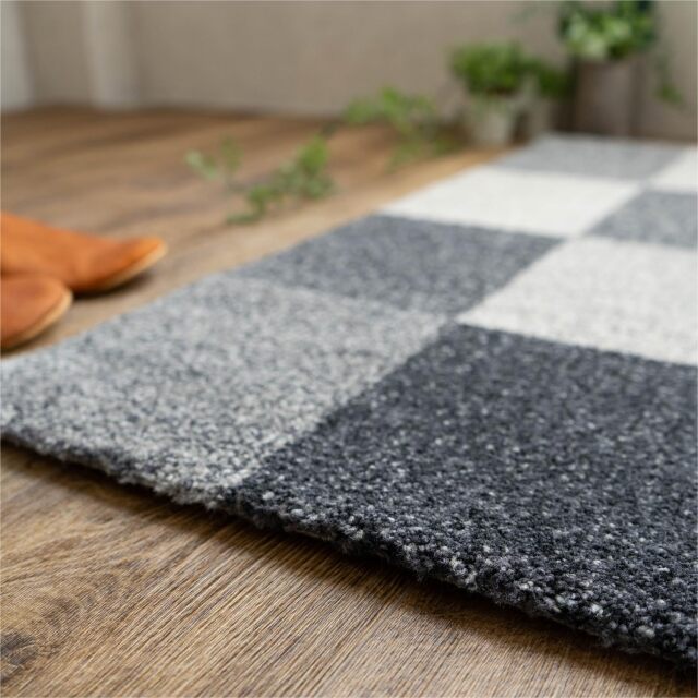 おしゃれなブロックデザインの玄関マット 約 50×80 cm｜輸入絨毯