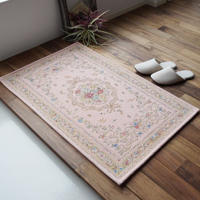 華やかな花柄のゴブラン織り玄関マット 約 50×80 cm｜輸入絨毯