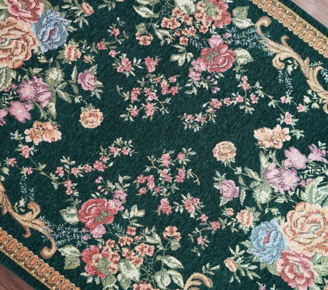 豪華なフラワーデザインのゴブラン織り玄関マット 約 70×120 cm｜輸入