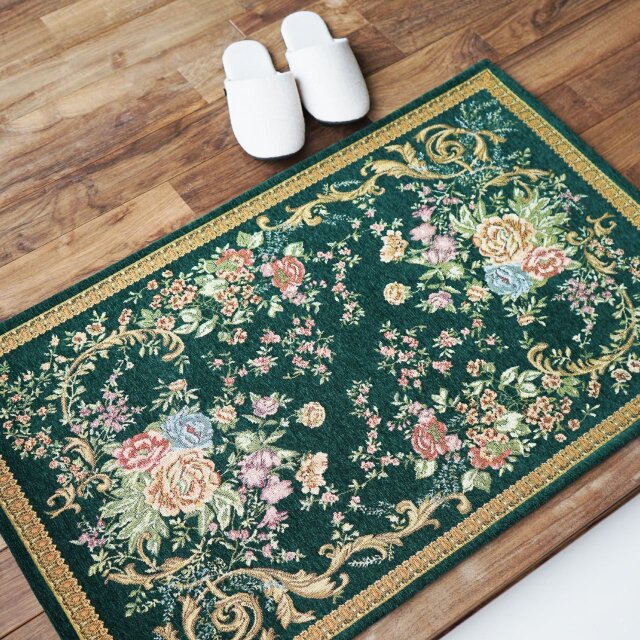 豪華なフラワーデザインのゴブラン織り玄関マット 約 70×120 cm｜輸入