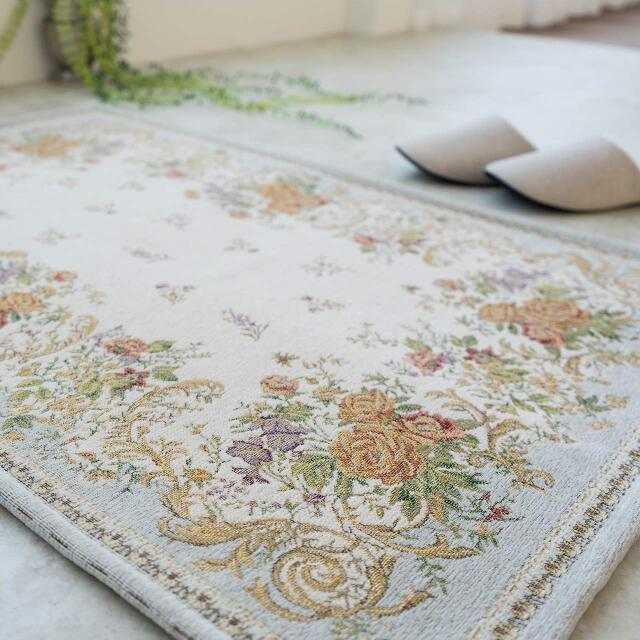 中国製シェニール織の玄関マット　新品 Rose village シェニール織 フロアマット 約60×90cm｜アミ