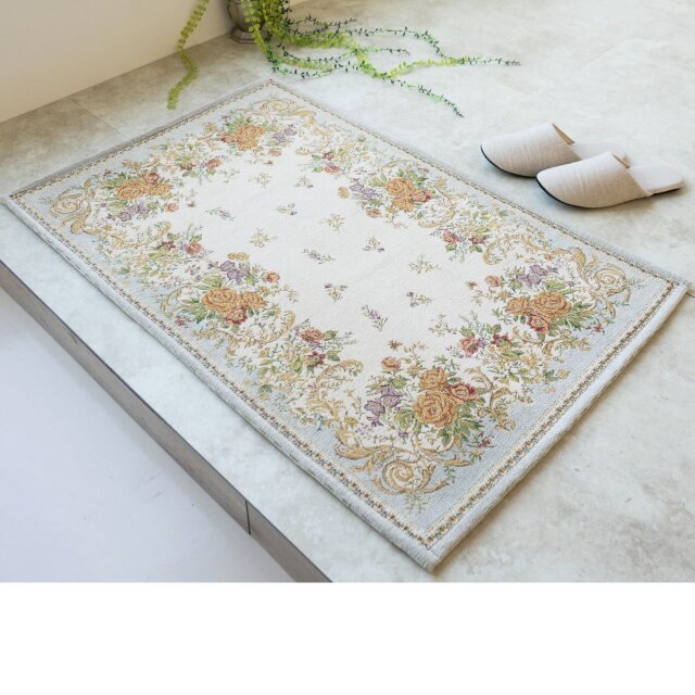 華麗な花柄のゴブラン織り玄関マット 約 70×120 cm｜輸入絨毯専門店