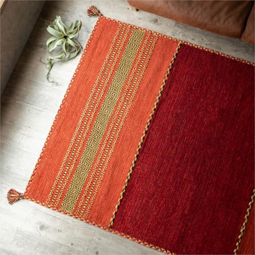インドキリム インド綿 幾何学模様 手織り 約90×130 cm 1畳 ブルー オレンジ レッド グレー ブラウン グリーン インド/indiankilim-90-130