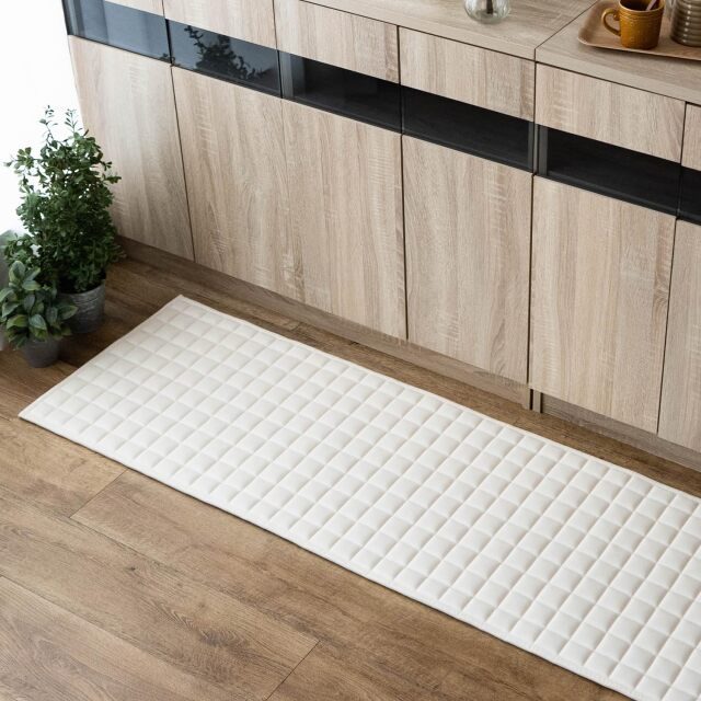 カハヴィタウコ 洗える ふかふか キルトラグ キッチンマット  約 50×180cm ベージュ ダークブラウン 厚め/kahvitauko-50-180