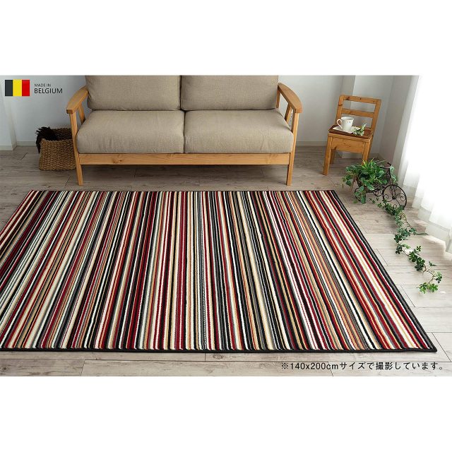 ルーヴェン マルチ ボーダー 約 80×150 cm 1畳 長方形 レッド バイオレット グレー ブラック ウィルトン織り ベルギー製/leuven-80-150