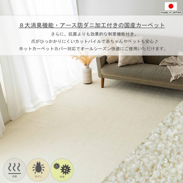 優しい雰囲気で日常使いしやすい国産カーペット 約 261x261 cm｜輸入