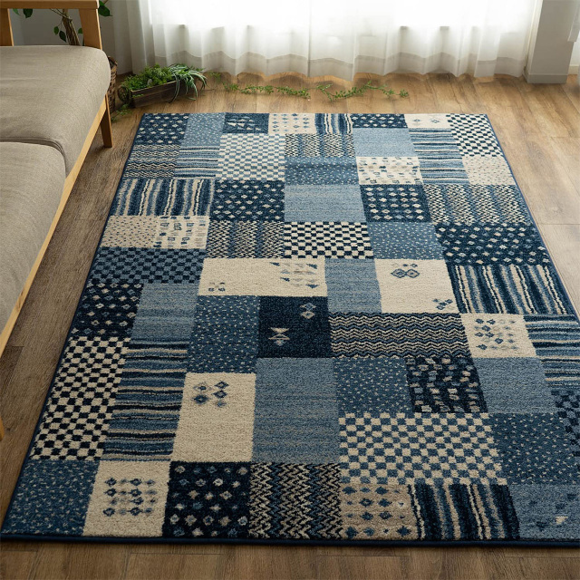マラケシュ パッチワーク ギャベ柄 約 200×250 cm 3畳 長方形 ブルー レッド ウィルトン織り ベルギー製/marrakech-200-250