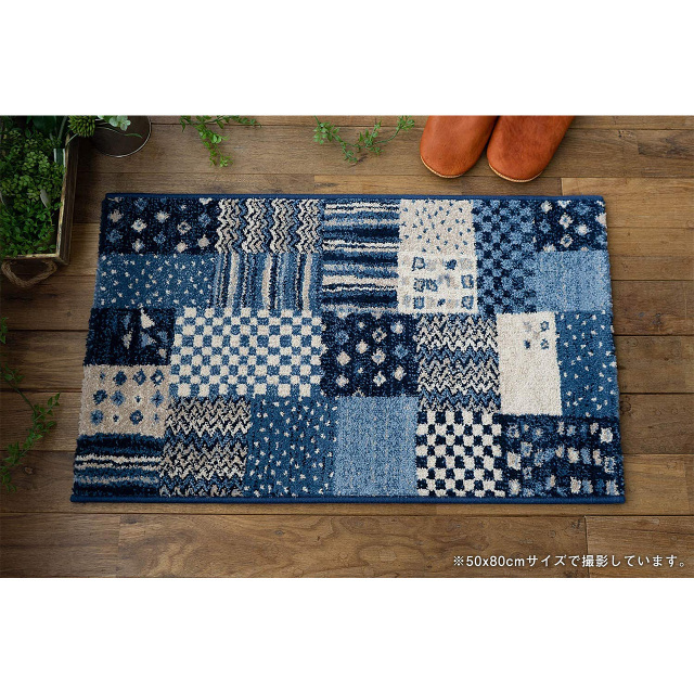 マラケシュ パッチワーク ギャベ柄 約 50×80 cm 長方形 ブルー レッド ウィルトン織り ベルギー製/marrakech-50-80
