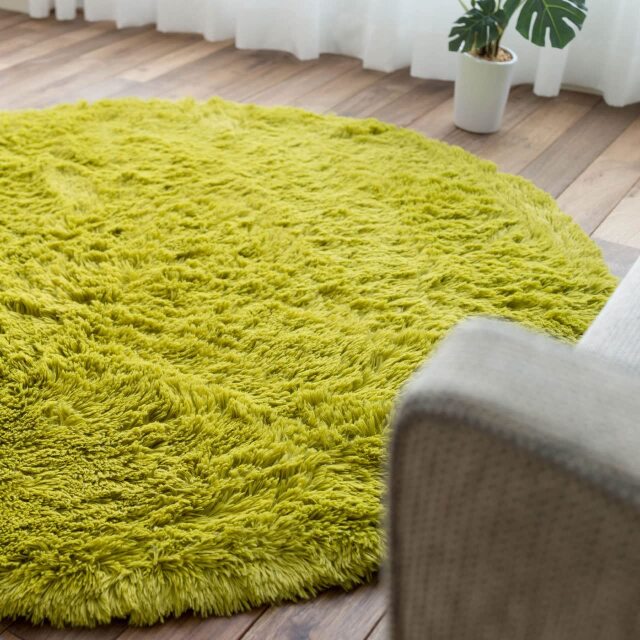 ふわさら35mmロングシャギーの円形ラグマット 直径 約 95 cm｜輸入絨毯