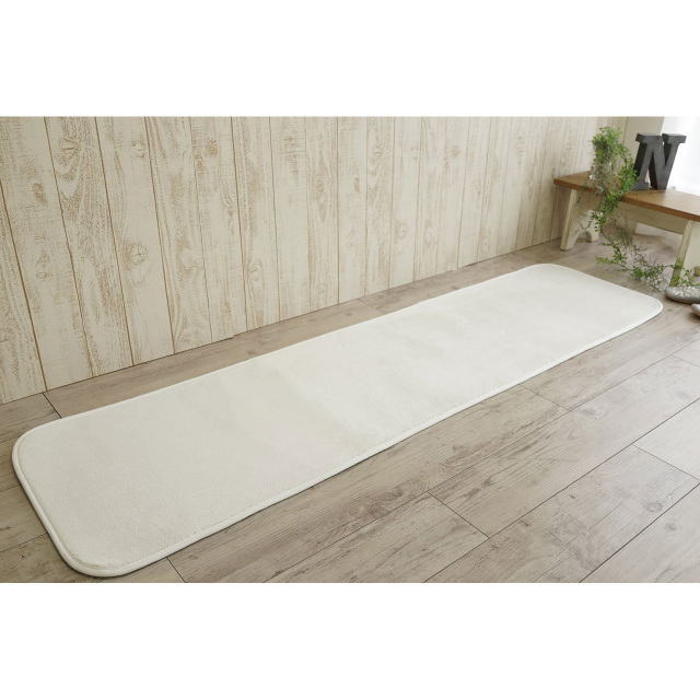 さらっと滑らかシンプル無地で洗えるキッチンマット 約 45x180 cm