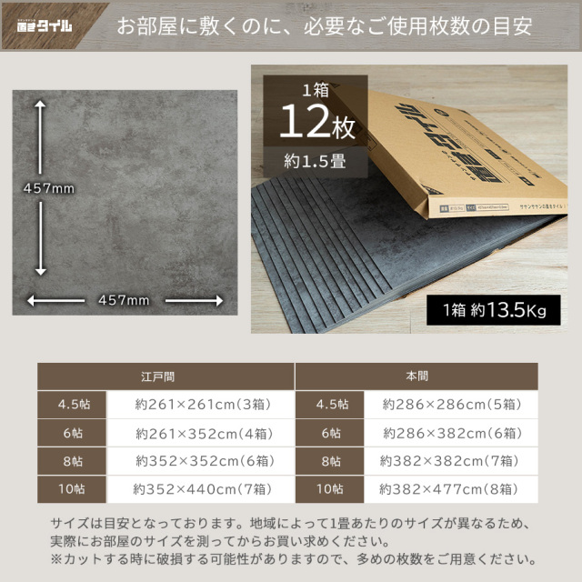 置きタイル ビンテージ 大理石調 フロアタイル 457×457mm 6箱72枚 約9