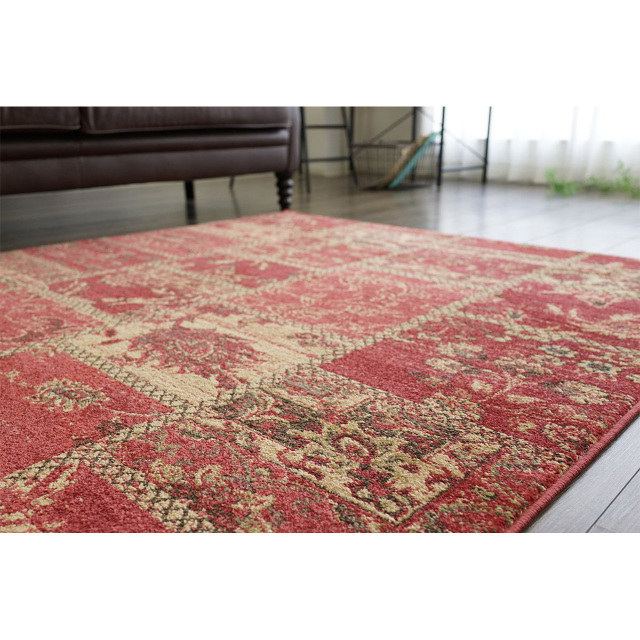 フラワーワンド】パキスタンヴィンテージウール絨毯 赤いアーモンド