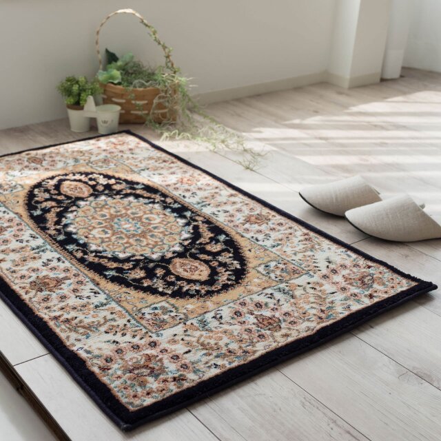 高密度ペルシャ柄のウィルトン織り玄関マット 約 60×90 cm｜輸入