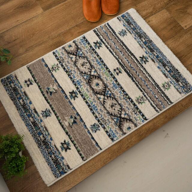 プレリ キリム柄 幾何学模様 約 60x90cm グレー レッド ウィルトン織り ベルギー製/prairie-60-90