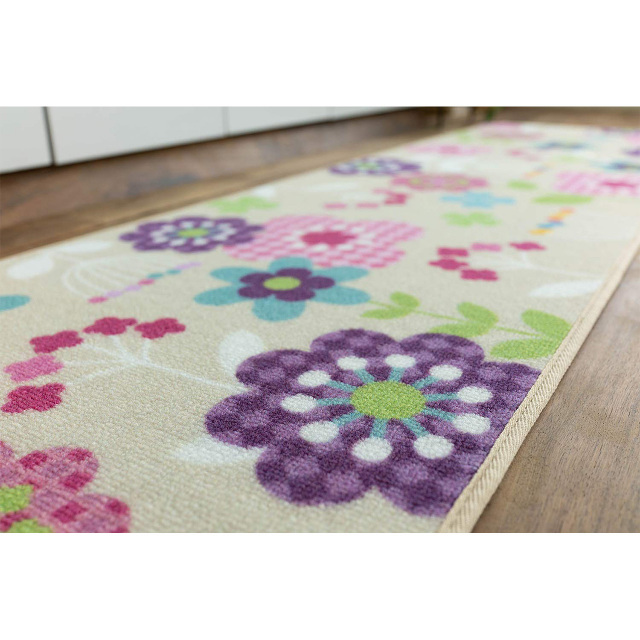プリントキッチンマット 北欧風 45×240 cm ロングマット フラワー オーナメント ペルシャ ギャベ クラシック/print-45-240