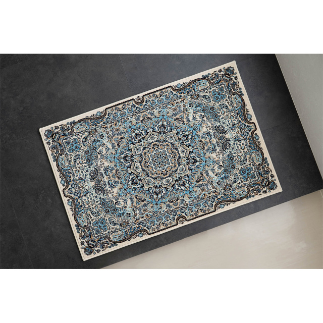 ロイヤルタピス2 ペルシャ風 高密度120万ノット 約 60×90 cm 長方形 アイボリー ブルー レッド ウィルトン織り エジプト製/royaltapis2-60-90