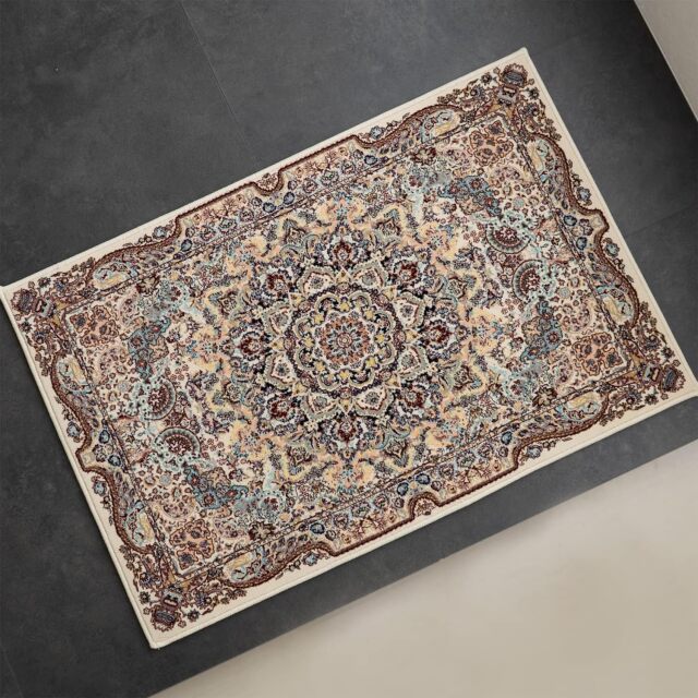 ロイヤルタピス2 ペルシャ風 高密度120万ノット 約 60×90 cm 長方形 アイボリー ブルー レッド ウィルトン織り エジプト製/royaltapis2-60-90