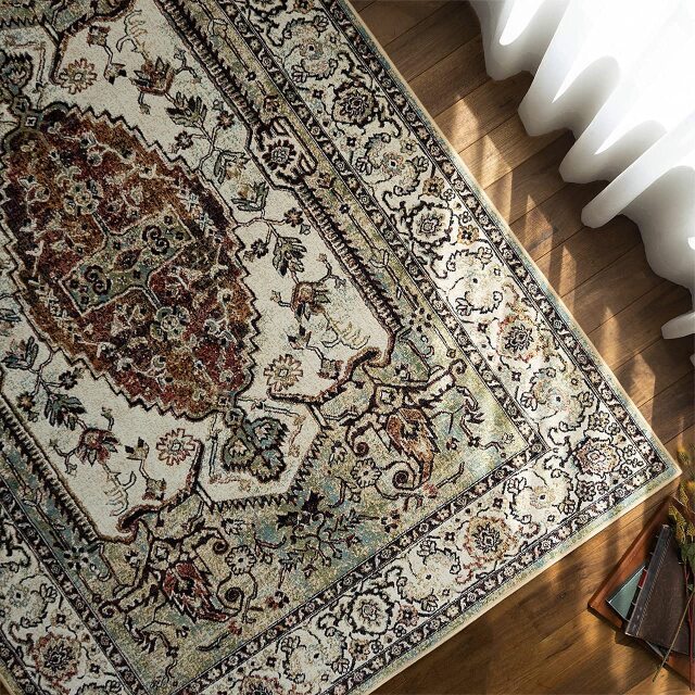 アンティーク風ペルシャ柄のモケット織りラグ 約 195x195 cm 2畳｜輸入 