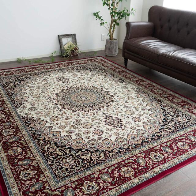 シルクのような光沢、ペルシャ柄のラグマット 約 195×250 cm 3畳｜輸入 