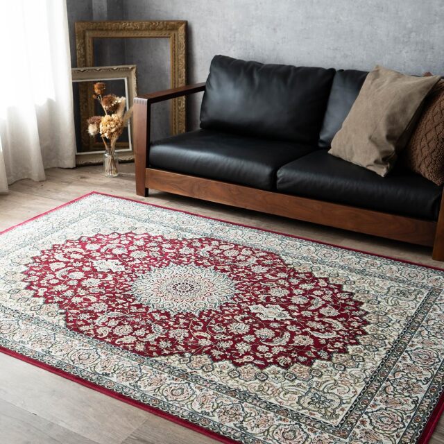ロイヤルパレス14180 ペルシャ風 メダリオン 195×250 cm 3畳 長方形 レッド グリーン ベージュ アイボリー モケット織 ベルギー製/rp14180-195-250