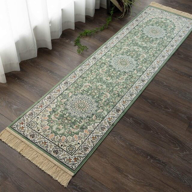 ロイヤルパレス14180 ペルシャ柄 メダリオン ルクタッチ 67×240 cm レッド グリーン ベージュ アイボリー モケット織 ベルギー製/rp14180-67-240