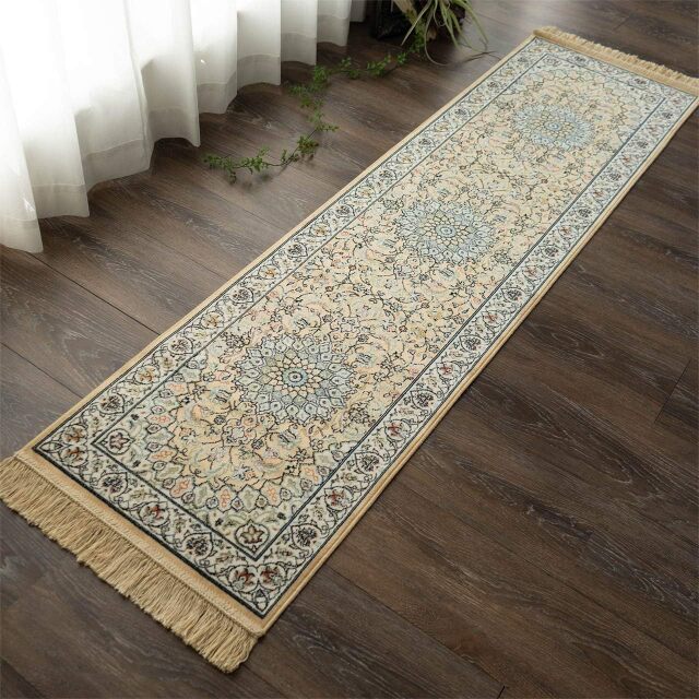 ロイヤルパレス14180 ペルシャ柄 メダリオン  50×180 cm ロングマット レッド グリーン ベージュ アイボリー モケット織 ベルギー製/rp14180-50-180