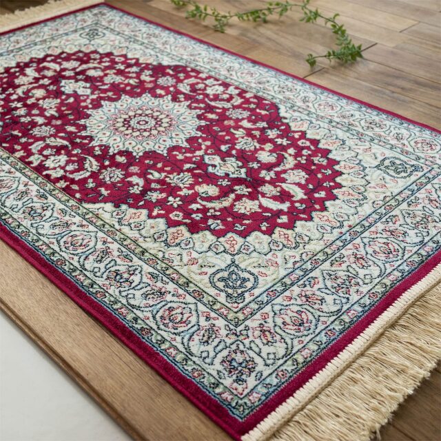シルクのような光沢、ペルシャ柄の玄関マット 約 60x85 cm｜輸入
