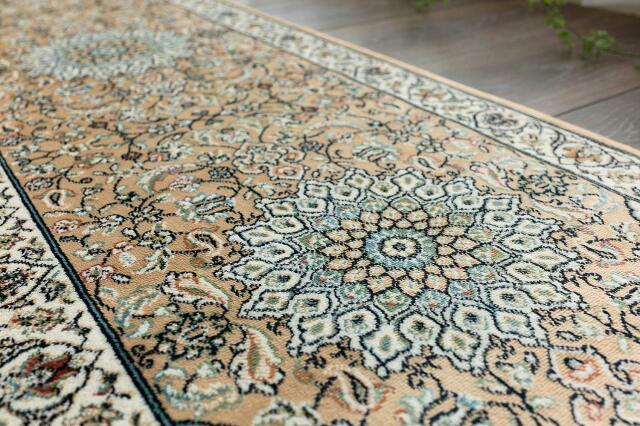 ロイヤルパレス14180 ペルシャ柄 メダリオン 67×340 cm レッド グリーン ベージュ アイボリーモケット織 ベルギー製/rp14180-67-340