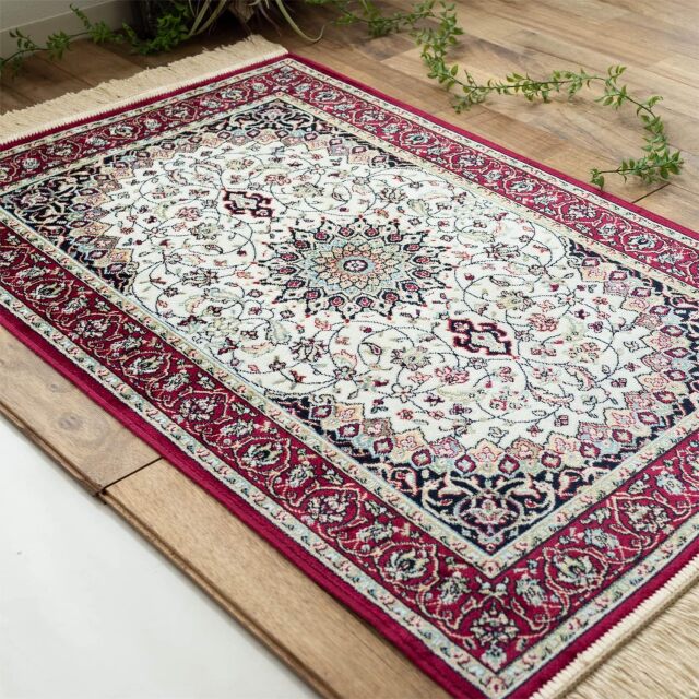 シルクのような光沢、ペルシャ柄の玄関マット 約 60x85 cm｜輸入