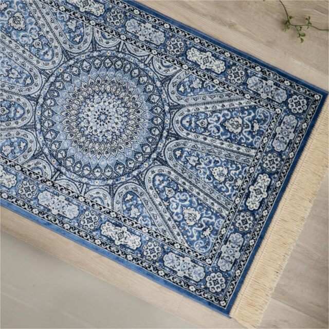 ロイヤルパレス14514 ペルシャデザイン メダリオン柄 60×85 cm 長方形 ブルー ベージュ モケット織 ベルギー製/rp14514-60-85
